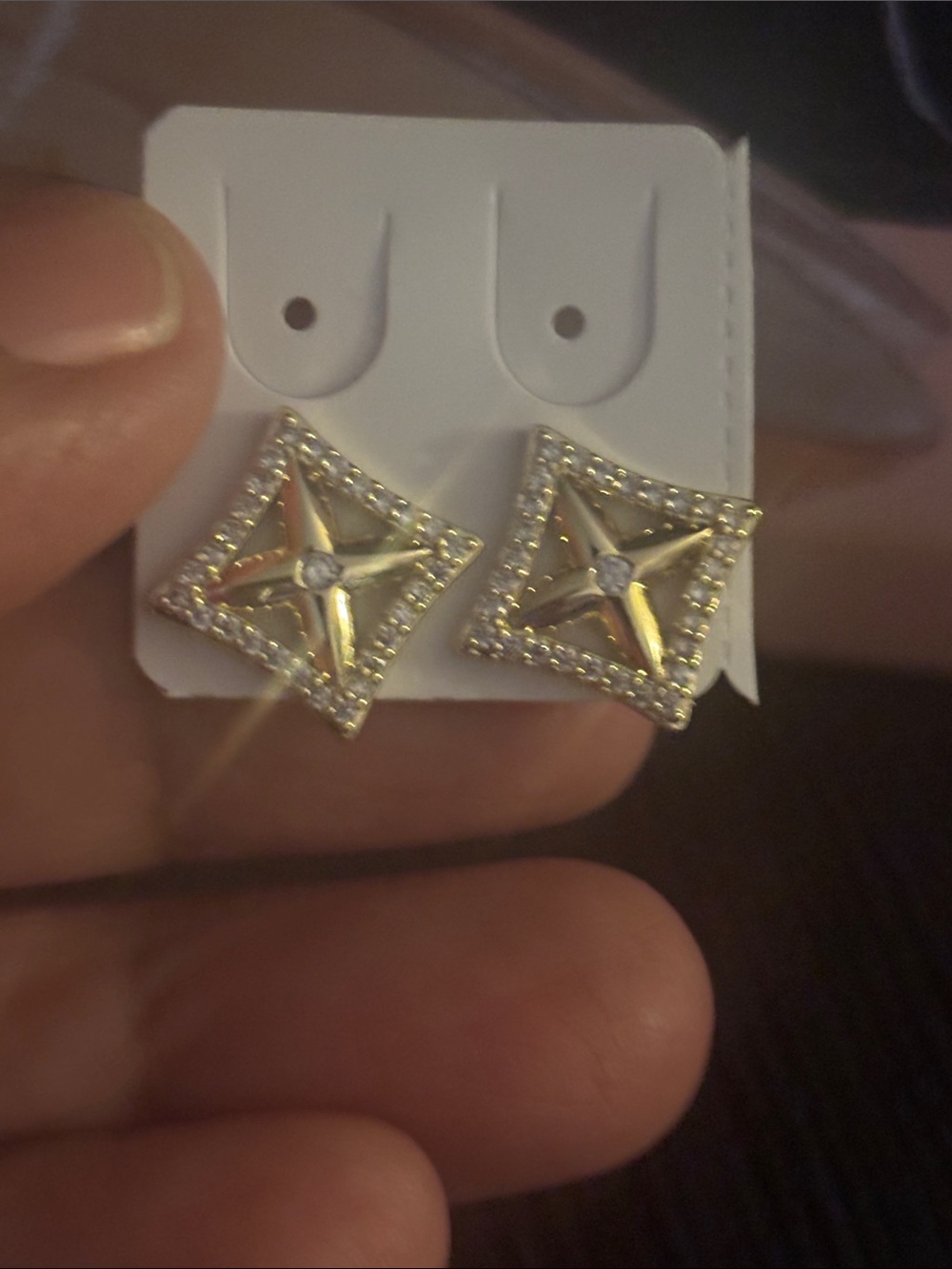 Gold Starburst Square Stud Earrings - Unbranded